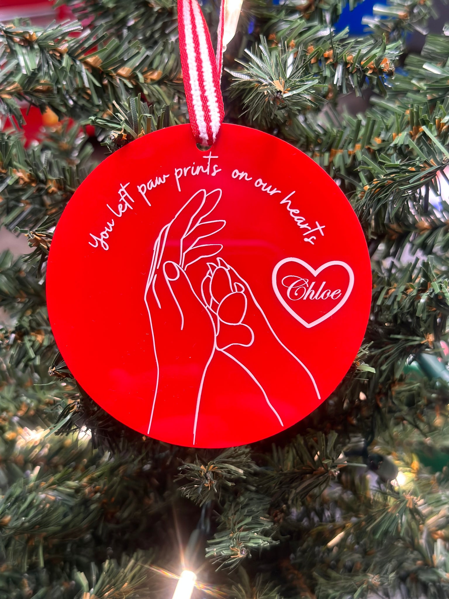 Dog Paw Print on Our Hearts Ornament