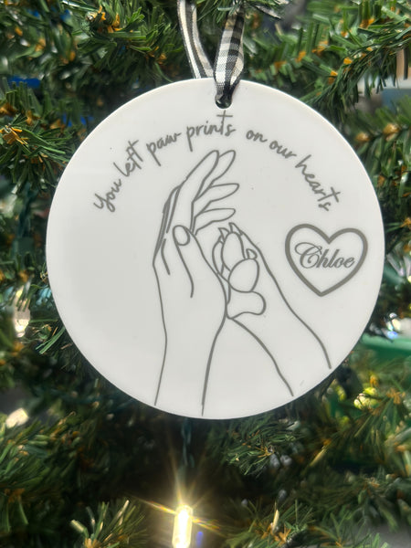 Dog Paw Print on Our Hearts Ornament