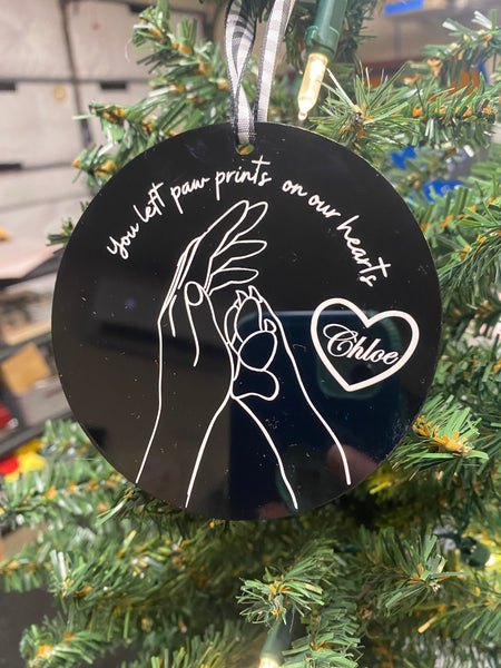 Dog Paw Print on Our Hearts Ornament